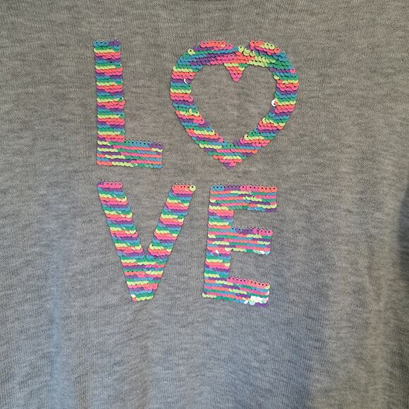 The Children's Place Gray LOVE Multicolored Sequined Girl's Sweater 10/12 Large - Picture 3 of 5